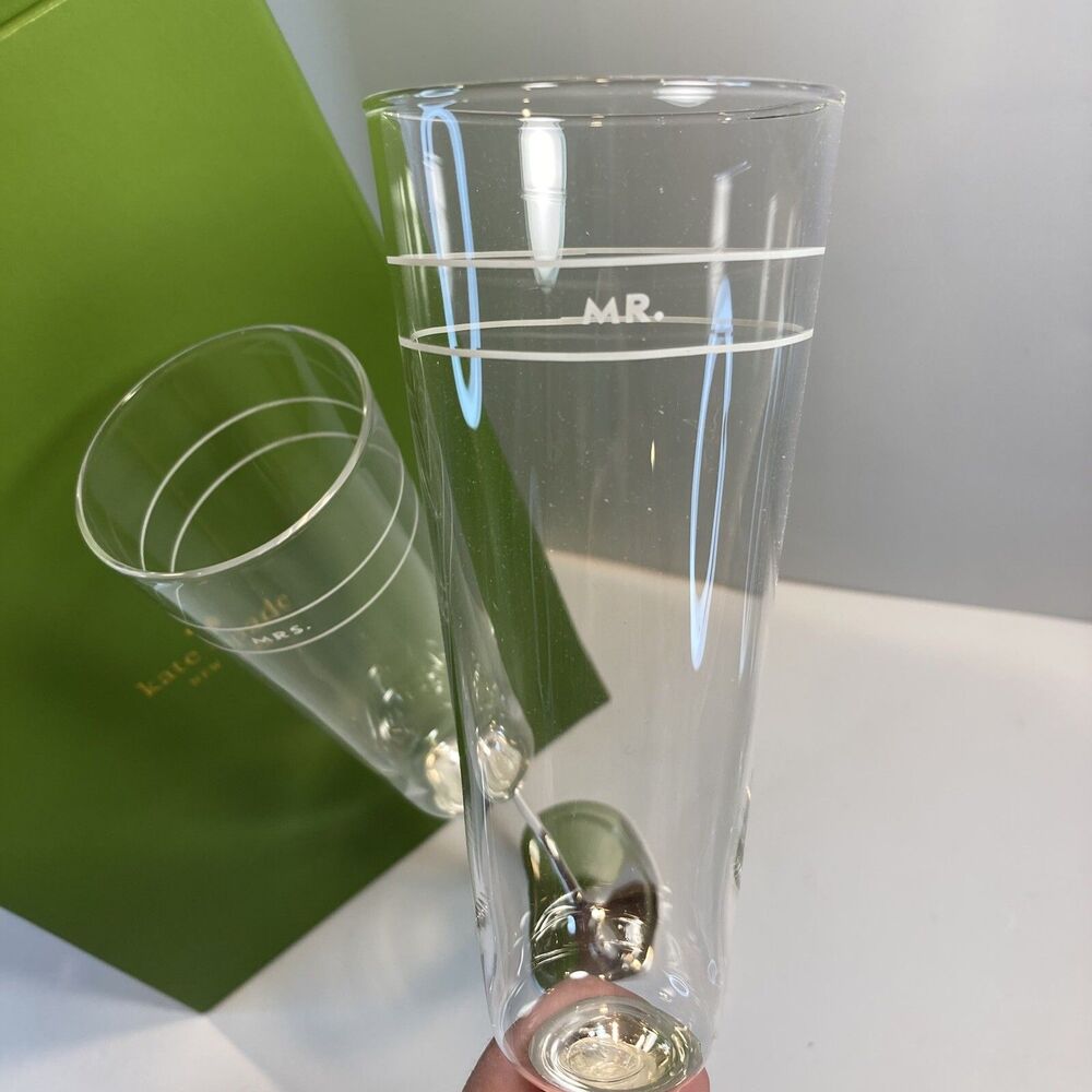 Kate Spade Lenox Wedding Champagne Flute Set Mr & Mrs Darling Point Crystal - Picture 4 of 10